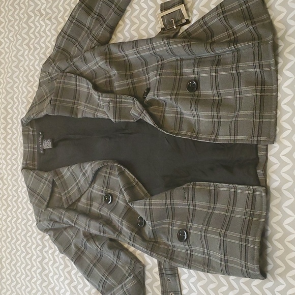 Rampage Gray Plaid Belted Double Breasted Jacket - Picture 10 of 13